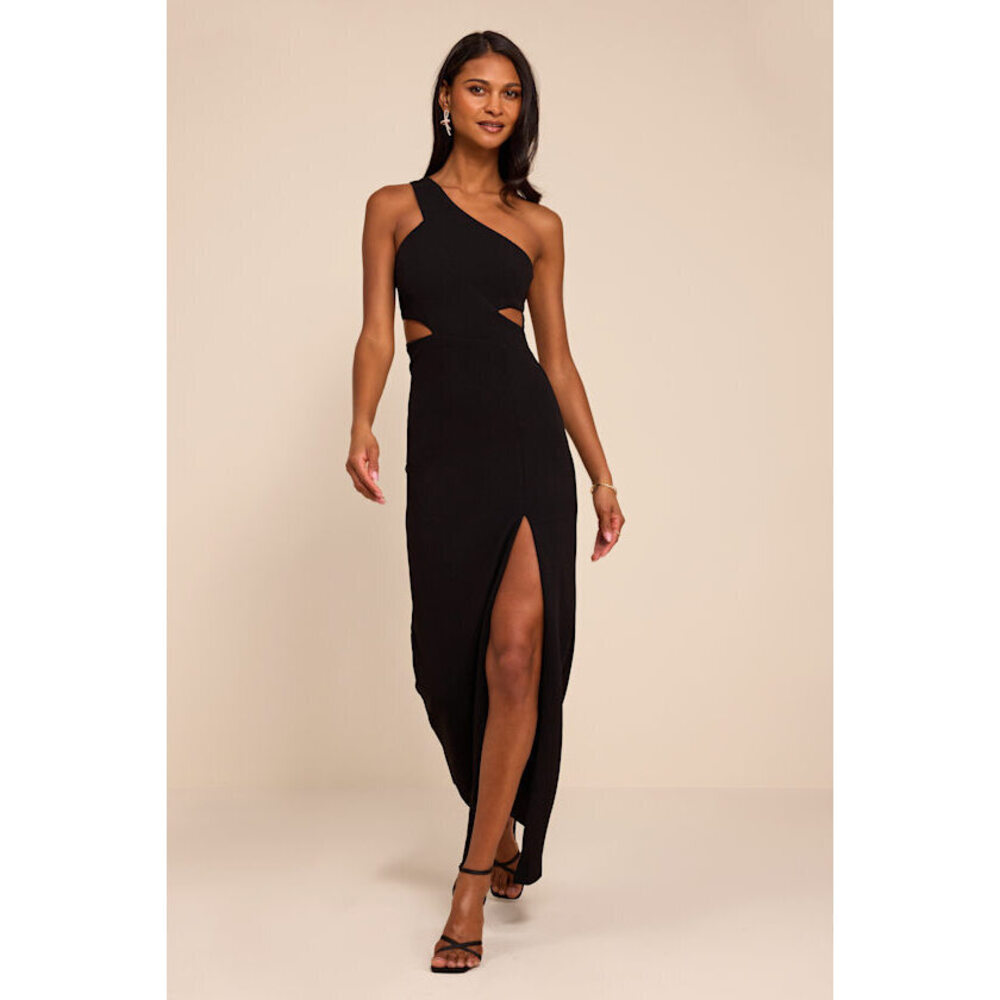 Lulus Show-stopping Style Black One-shoulder Cutout Maxi Dress - Size M